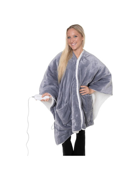 Manta Calentada Snuggie 50x60 Gris Sherpa Lavable