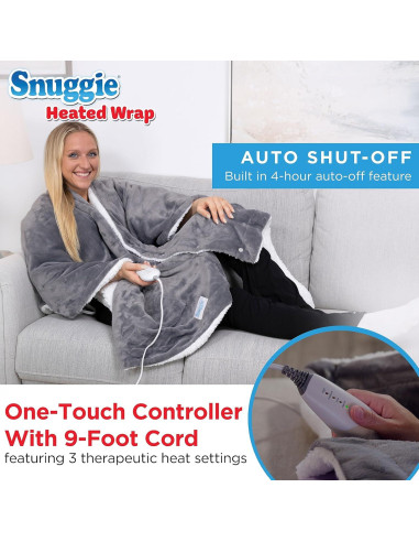 Manta Calentada Snuggie 50x60 Gris Sherpa Lavable