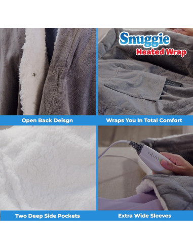 Manta Calentada Snuggie 50x60 Gris Sherpa Lavable