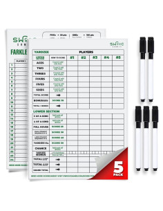 Tarjetas de Puntuación Laminadas SWOOC - 5 Paquete para Yardzee y Farkle