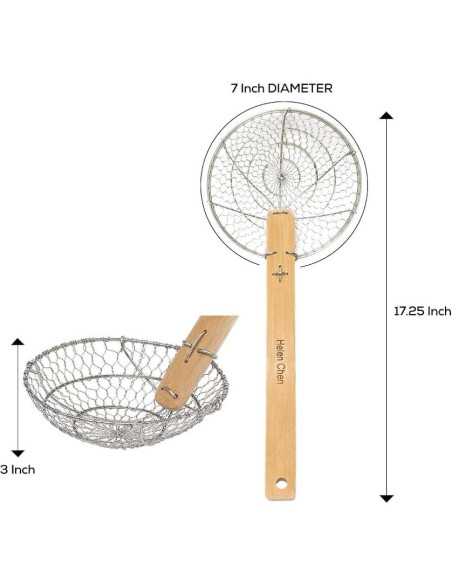 Colador Araña Acero Inoxidable Helen 17,78 cm Mango Bambú
