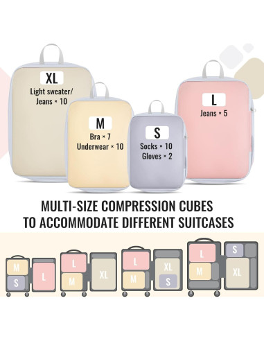 Paquete de 4 Cubos de Compresión Clysee para Maletas