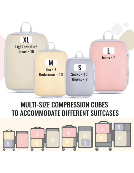 Paquete de 4 Cubos de Compresión Clysee para Maletas