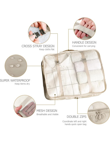 Set de 8 Cubos de Empaque LANSKLBD Beige para Viaje