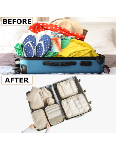 Set de 8 Cubos de Empaque LANSKLBD Beige para Viaje