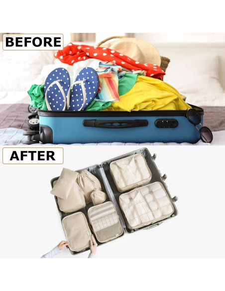 Set de 8 Cubos de Empaque LANSKLBD Beige para Viaje