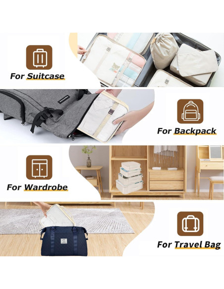 Set de 8 Cubos de Empaque LANSKLBD Beige para Viaje