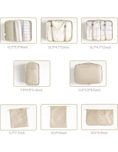 Set de 8 Cubos de Empaque LANSKLBD Beige para Viaje