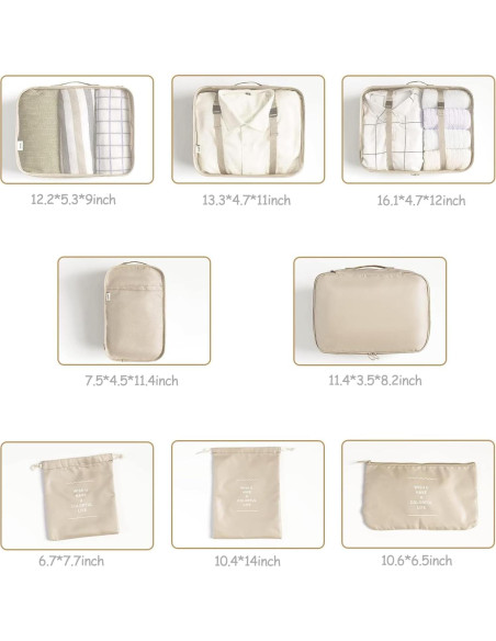 Set de 8 Cubos de Empaque LANSKLBD Beige para Viaje