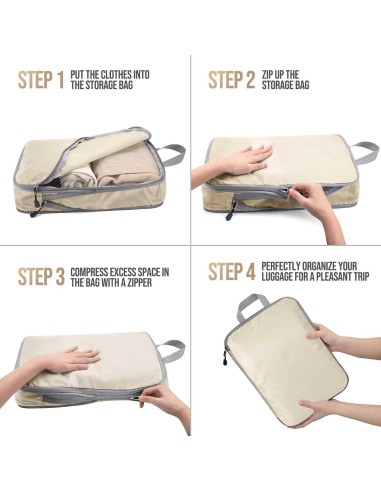 Cubos de Compresión Hommtina 7 Piezas Beige para Viaje