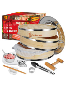 Vaporera de bambú 2 niveles 25.4 cm Artcorner con accesorios