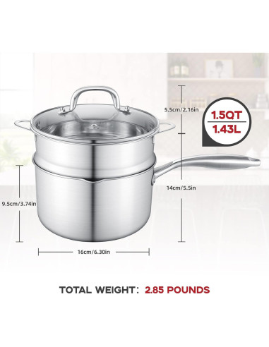 Cacerola de Acero Inoxidable Buttermelt 1.5L con Vaporera