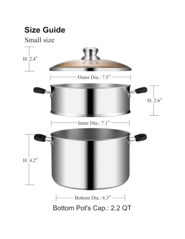 Olla de Vapor VENTION 2.1 QT Acero Inoxidable 18 cm
