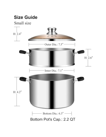 Olla de Vapor VENTION 2.1 QT Acero Inoxidable 18 cm