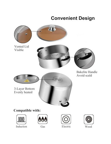 Olla de Vapor VENTION 2.1 QT Acero Inoxidable 18 cm
