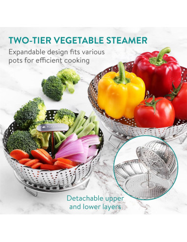 Cesta de Vapor de Verduras Navaris 2 Niveles Acero Inoxidable