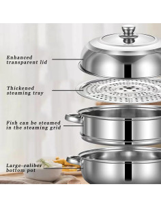 Olla de vapor acero inoxidable JMTEEA 27,94 cm 2 niveles 2