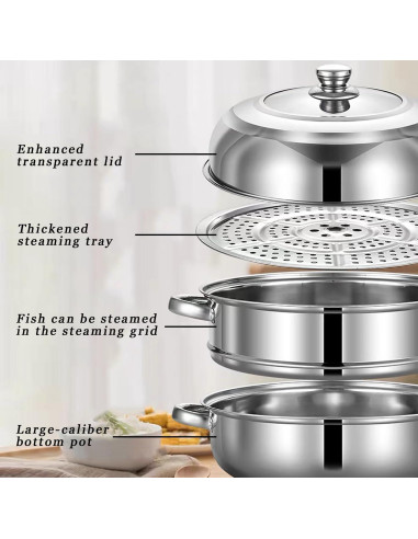 Olla de vapor acero inoxidable JMTEEA 27,94 cm 2 niveles