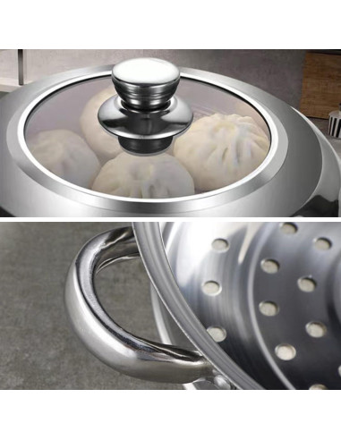 Olla de vapor acero inoxidable JMTEEA 27,94 cm 2 niveles