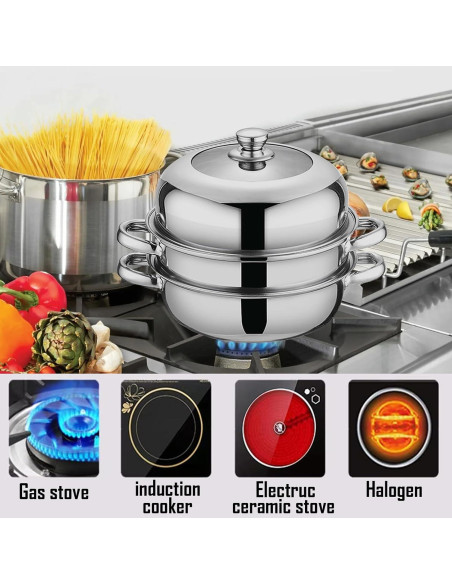 Olla de vapor acero inoxidable JMTEEA 27,94 cm 2 niveles