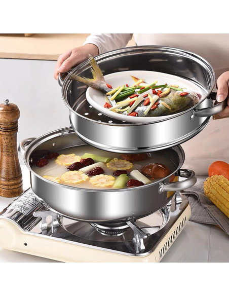 Olla de vapor acero inoxidable JMTEEA 27,94 cm 2 niveles