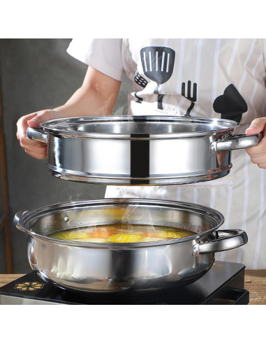 Olla de vapor acero inoxidable JMTEEA 27,94 cm 2 niveles