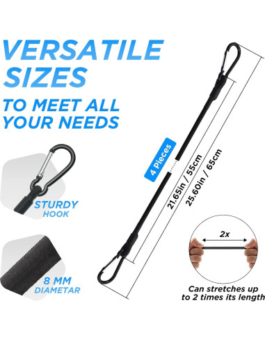 Cuerda Bungee SDTC Tech 60 cm con Ganchos Carabiner - 4 Unidades