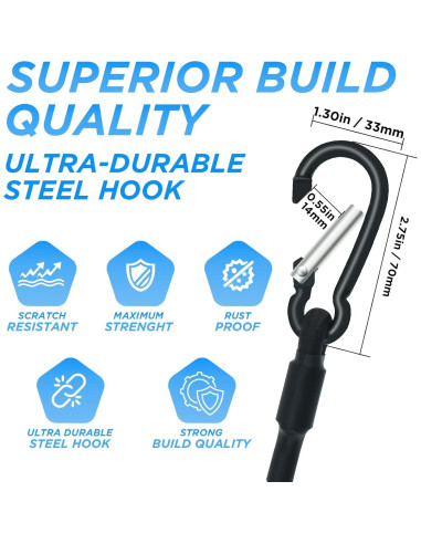 Cuerda Bungee SDTC Tech 60 cm con Ganchos Carabiner - 4 Unidades