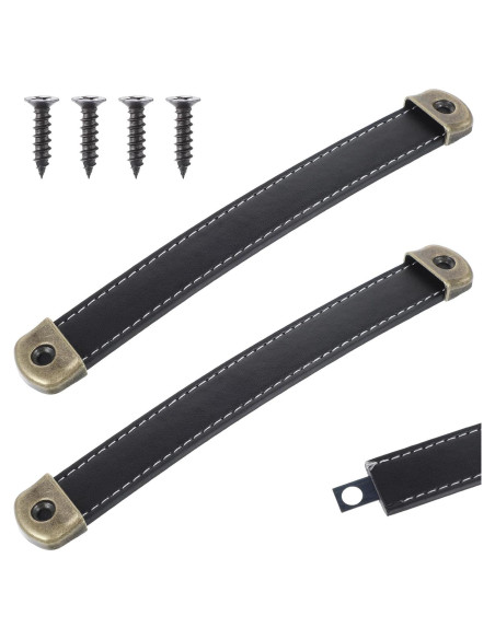 Mangos de Cuero Mabor para Cajones y Equipaje - 2 Pcs Negro