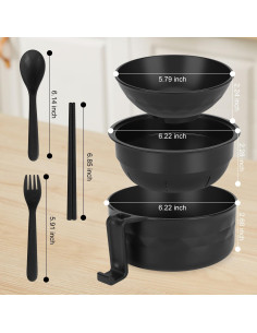 Tazón de Ramen Microondas UUGLAM 32 oz Negro con Palillos 2