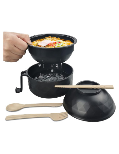 Juego de tazón para ramen Layron 1000ml con palillos - Negro