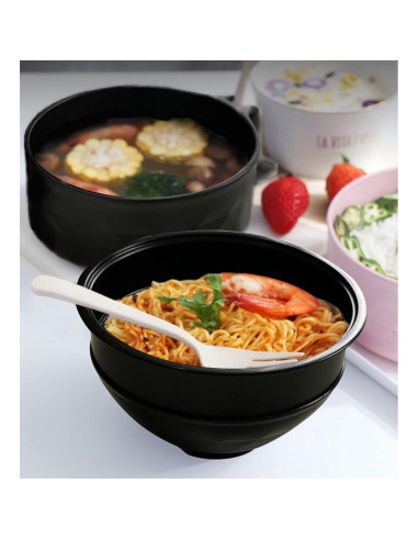 Juego de tazón para ramen Layron 1000ml con palillos - Negro