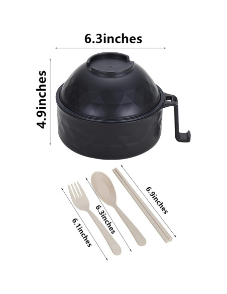 Juego de tazón para ramen Layron 1000ml con palillos - Negro