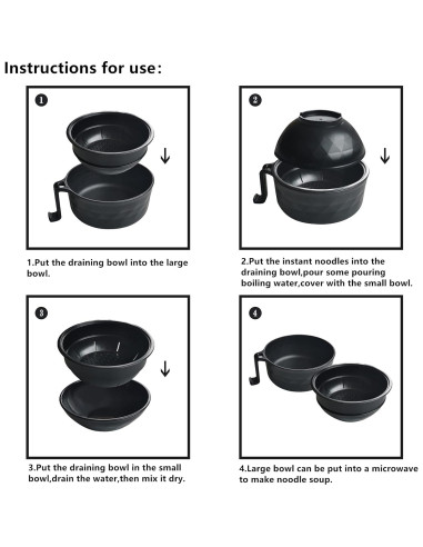 Juego de tazón para ramen Layron 1000ml con palillos - Negro