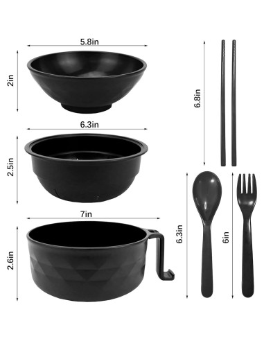 Juego de Tazones de Ramen YEINLAN Negro 6 Piezas