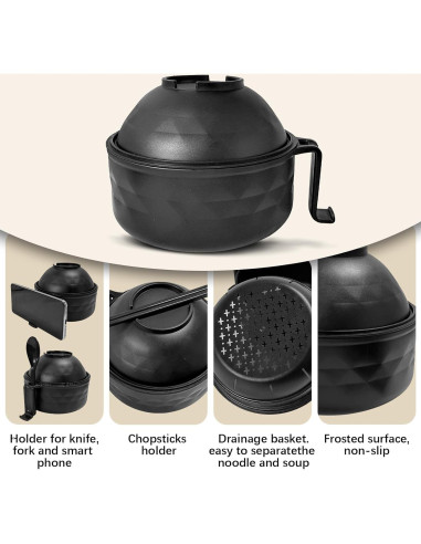 Juego de Tazones de Ramen YEINLAN Negro 6 Piezas