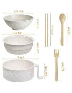 Juego de Tazones de Ramen MUUBOOX Beige 946ml y 500ml 2