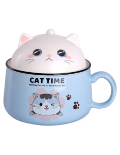 Tazón de Ramen Gatito WHJY 1021 ml Azul con Tapa