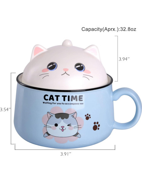 Tazón de Ramen Gatito WHJY 1021 ml Azul con Tapa