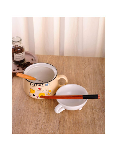 Tazón de Ramen Gatito WHJY 1021 ml Azul con Tapa