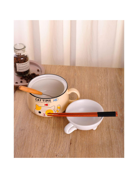 Tazón de Ramen Gatito WHJY 1021 ml Azul con Tapa