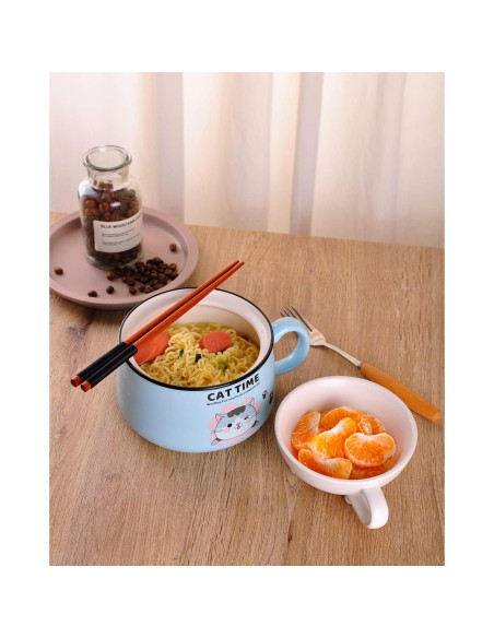 Tazón de Ramen Gatito WHJY 1021 ml Azul con Tapa