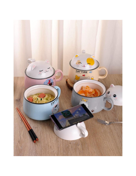 Tazón de Ramen Gatito WHJY 1021 ml Azul con Tapa