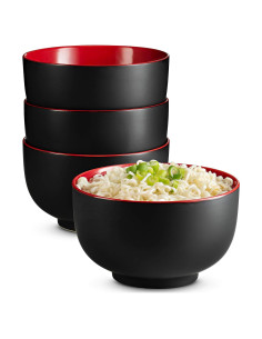 Tazón de Ramen KooK Cerámica 1,01 L Set de 4 Negro/Rojo