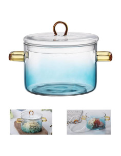 Olla de Vidrio Borosilicatado Miecux 1.5L Azul Resistente