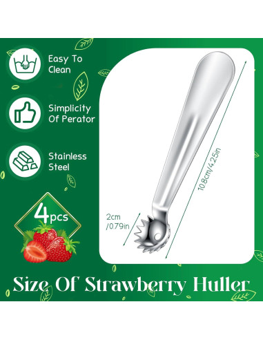 Baderke 4 Pcs Descorazonadores de Fresa y Tomate Acero Inoxidable