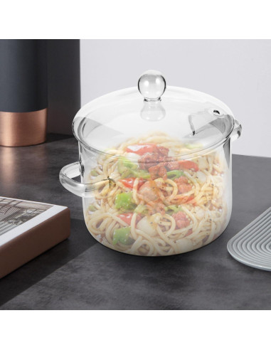 Olla de vidrio Vaguelly 1500 ml apta microondas y estufa