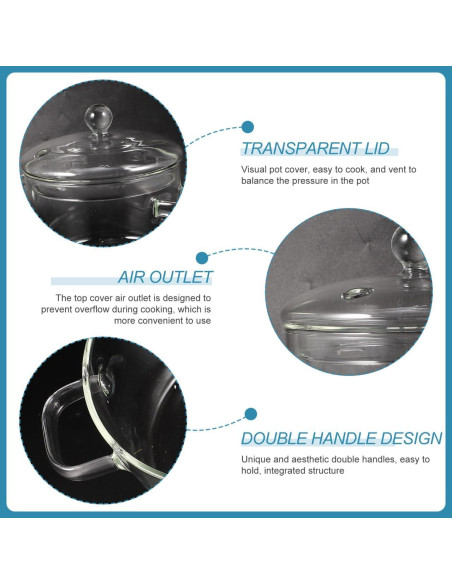 Olla de vidrio Vaguelly 1500 ml apta microondas y estufa