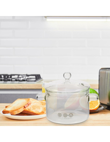 Olla de vidrio Vaguelly 1500 ml apta microondas y estufa