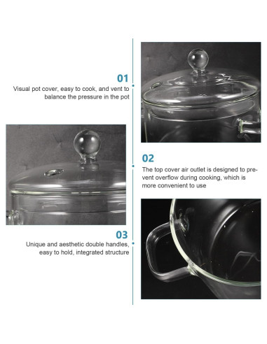 Olla de vidrio Vaguelly 1500 ml apta microondas y estufa